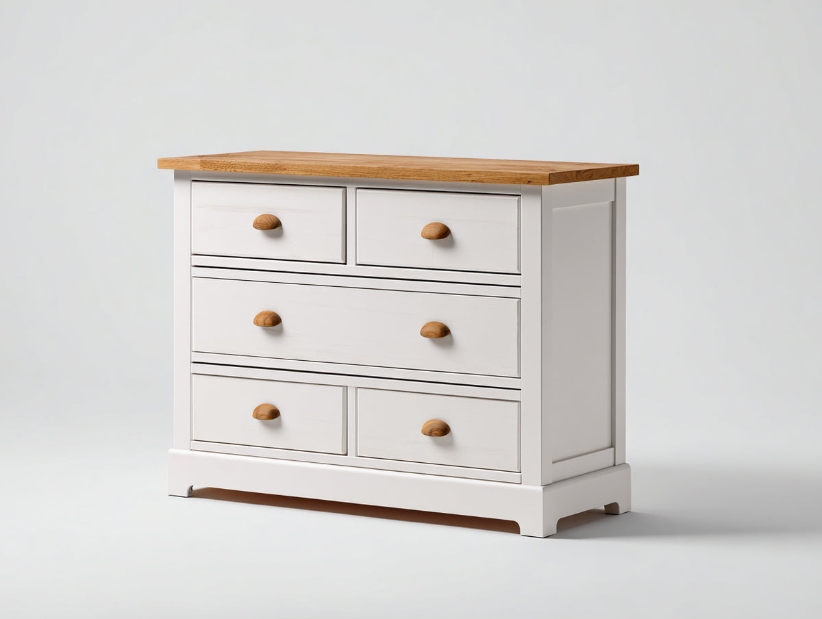 Kommode mit Schubladen Holzoptik 120x40x90 cm - Weiß-Holzfarbe - Landhausstil