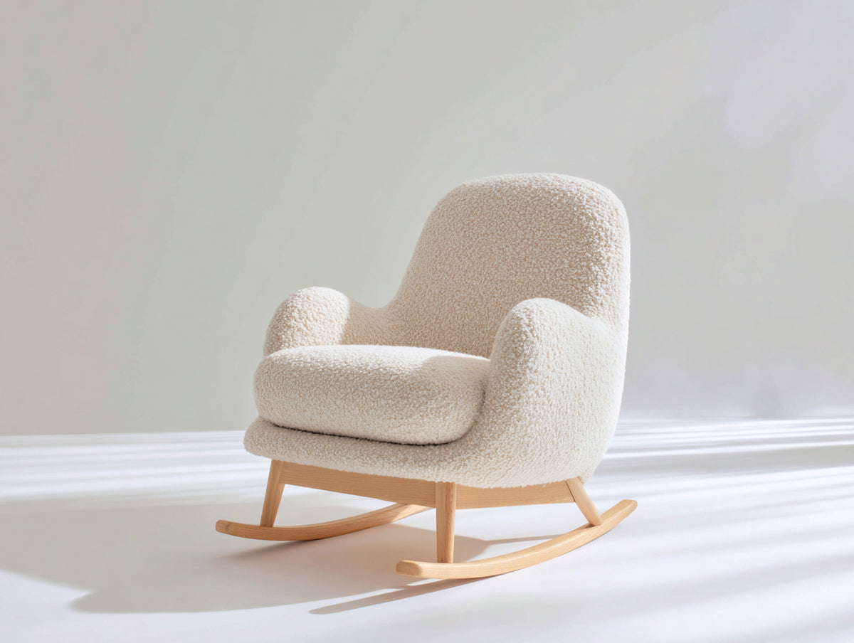 Schaukelstuhl Polsterstuhl 85x90x95 cm Bouclé Stoff Creme Modernes Design