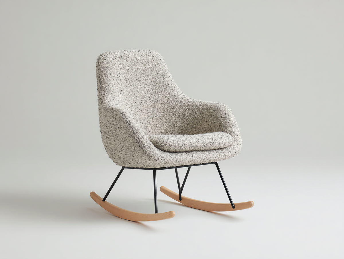 Schaukelstuhl Bouclé Stoff 85x90x100 cm Beige Gepolstert Modernes Design
