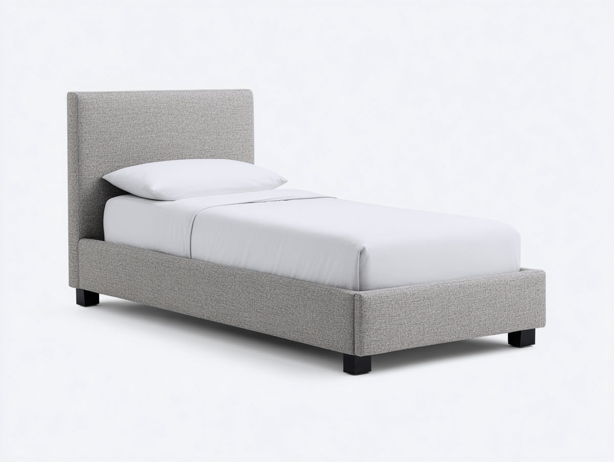 Einzelbett Stoffbett 210x100x100 cm Hellgrau gepolstertes Kopfteil schwarze Füße modernes Design