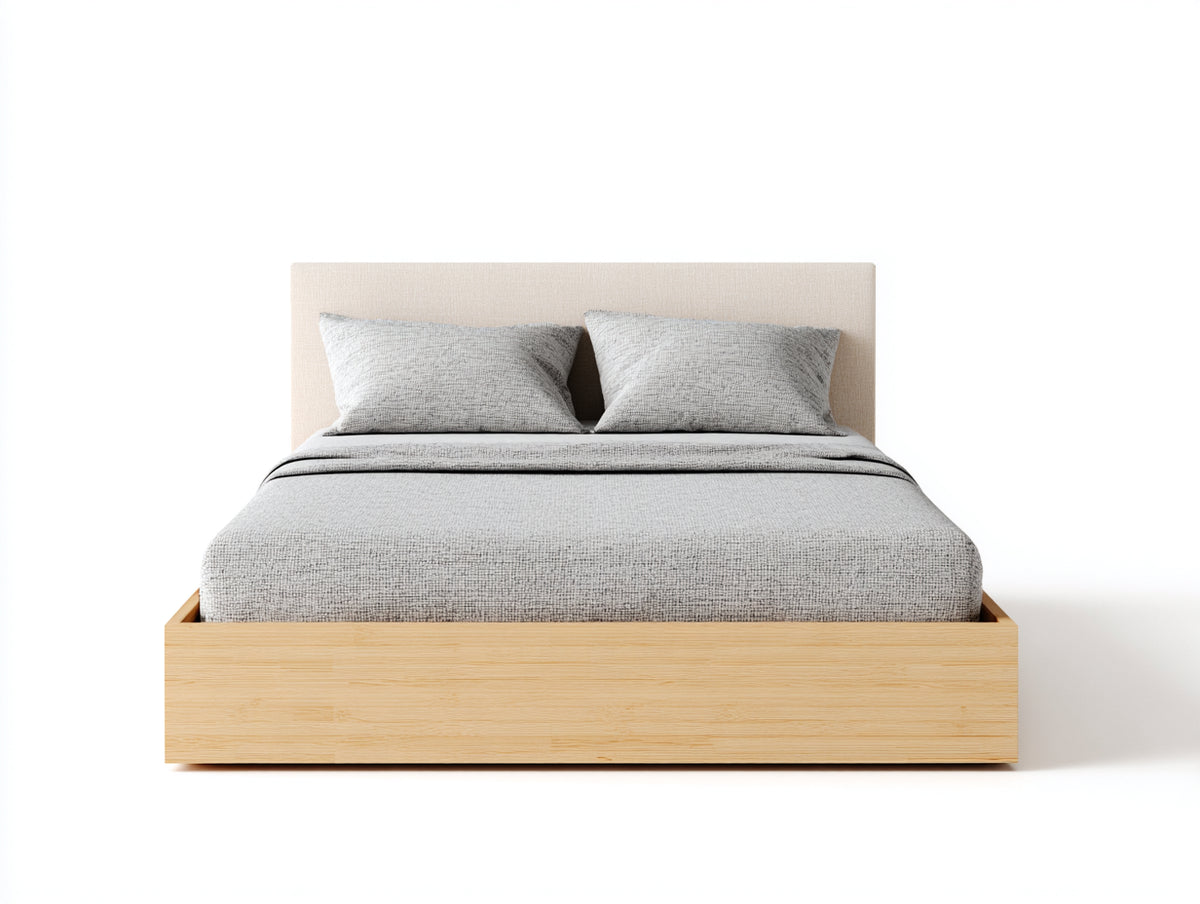 Doppelbett Holz 210x190x100 cm hellgrau-natur gepolstertes Kopfteil modernes Design