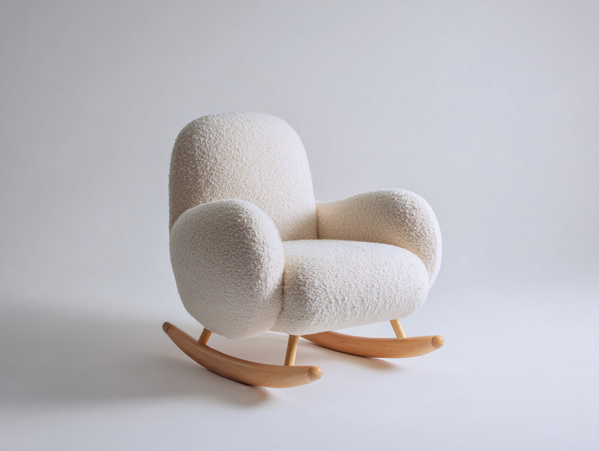 Schaukelstuhl Teddy Stoffbezug 90x85x95 cm - Weiß - Modernes Design