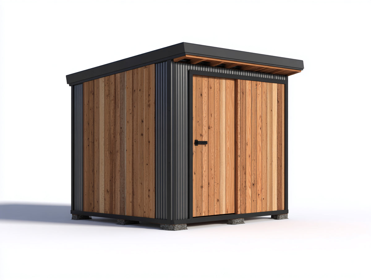 Gartenhaus 300x250x220 cm Holz Metall Naturholz Schwarz Modernes Design