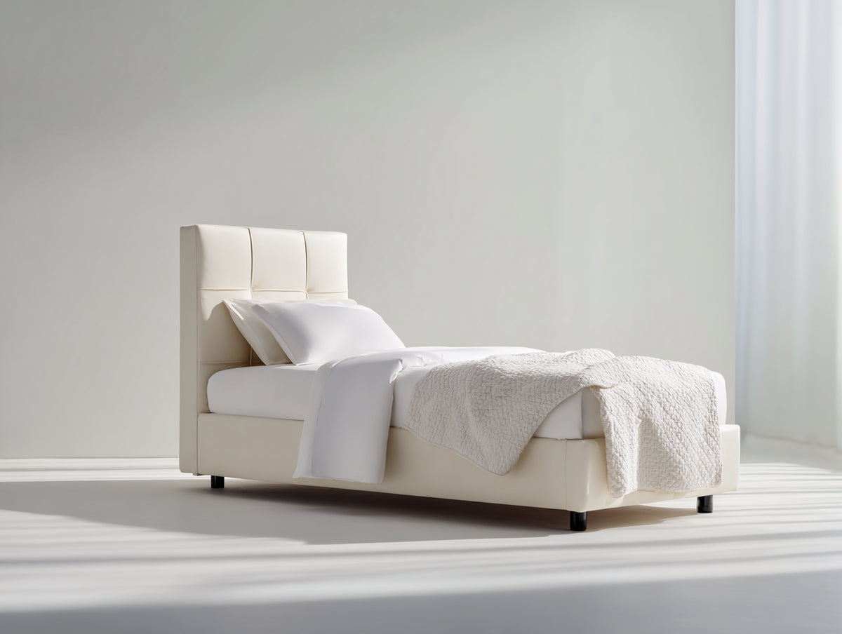Einzelbett Polsterbett 200x90x100 cm Kunstleder Beige Modernes Design
