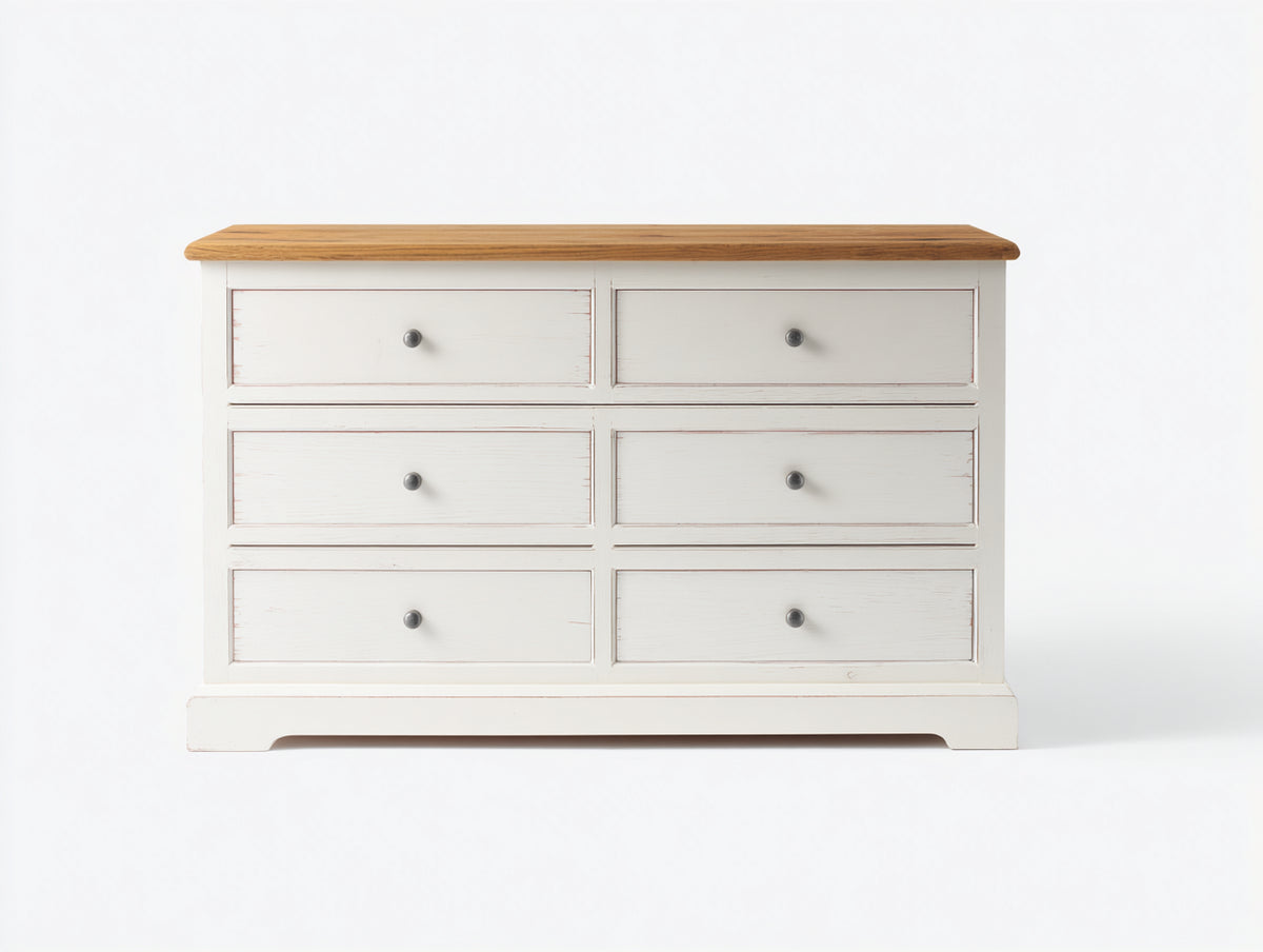 Kommode mit Schubladen 160x45x85 cm Weiß Naturholz Landhausstil mit Stauraum