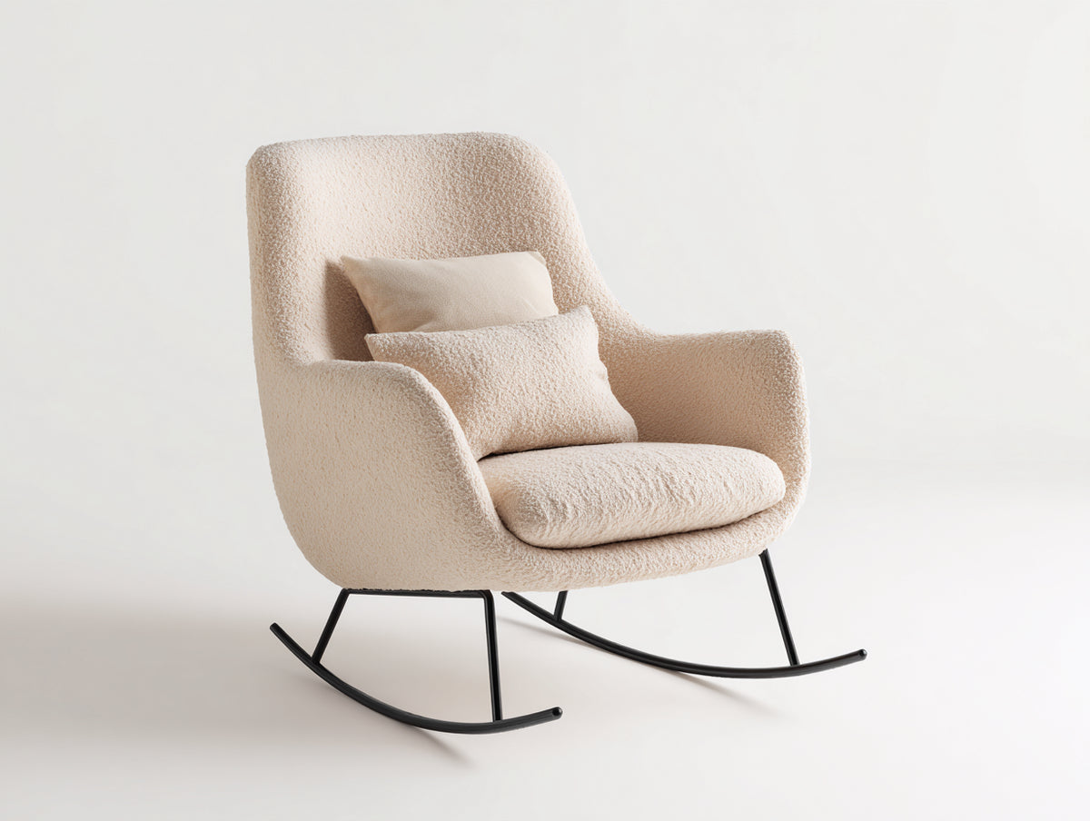 Schaukelstuhl Bouclé Stoff 85x90x100 cm Beige Gepolstert Modernes Design