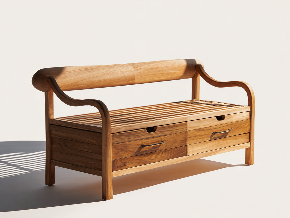 Gartenbank Holz 140x60x85 cm Natur Massivholz Mit Schubladen Klassisches Design