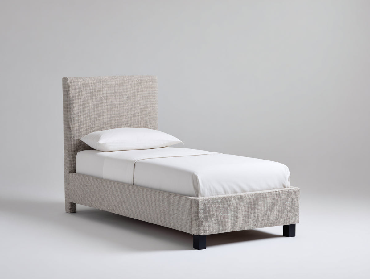 Einzelbett Polsterbett 215x105x95 cm Stoffbezug Hellbeige Modernes Design