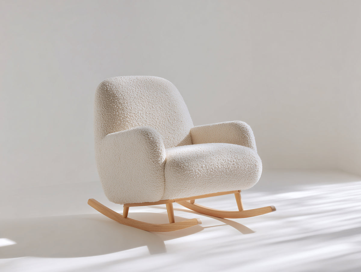 Schaukelstuhl Stoff 85x95x100 cm Beige Holzgestell gepolsterter Sitz modernes Design