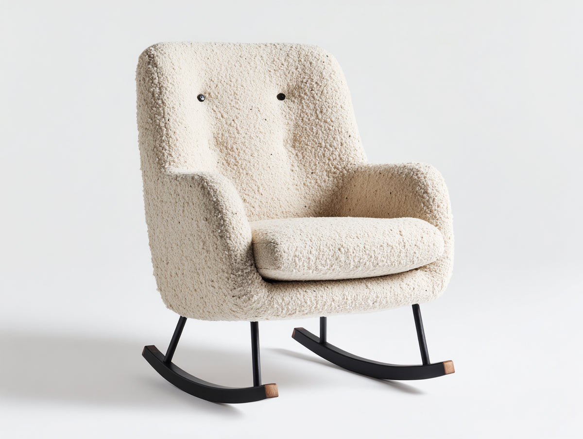 Schaukelstuhl Stoff 85x95x100 cm Beige schwarzes Holzgestell gepolsterter Sitz modernes Design