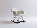 Schaukelstuhl Stoff 85x95x100 cm Beige schwarzes Metallgestell Holz-Kufen gepolsterter Sitz modernes Design