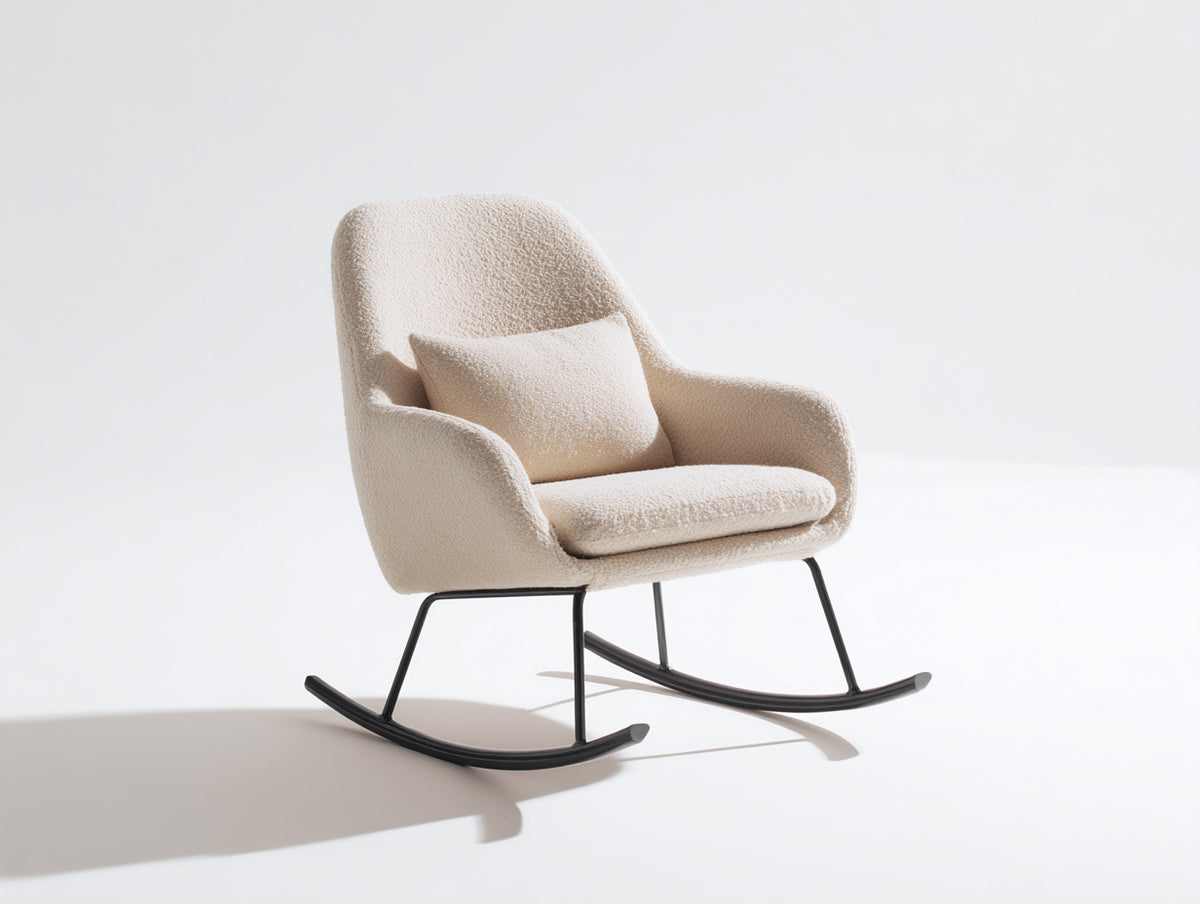 Schaukelstühle Polstersessel Boucléstoff 92x78x95 cm - cremeweiß und schwarz - modernes Design
